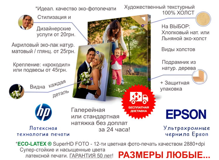 Заказать печать фото на холсте недорого с доставкой по Украине Киеву